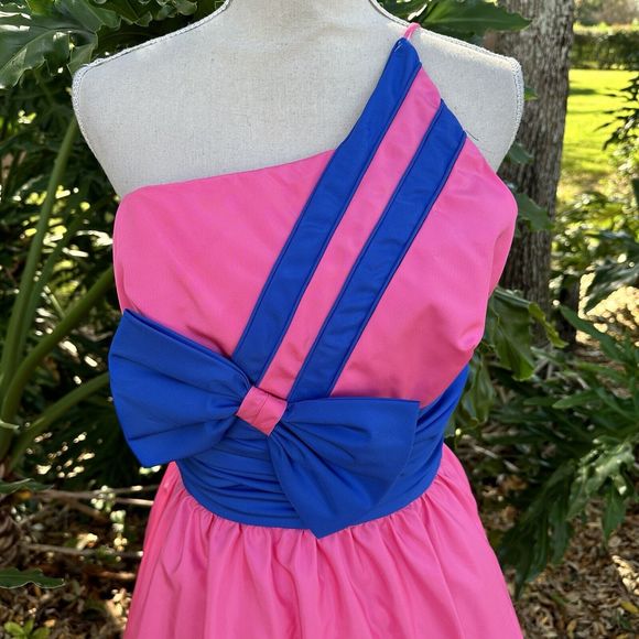 MIKE BENET One Shoulder Bow Dress Ball Gown Prom PINK Blue Formal Vintage 16 - Picture 3 of 8